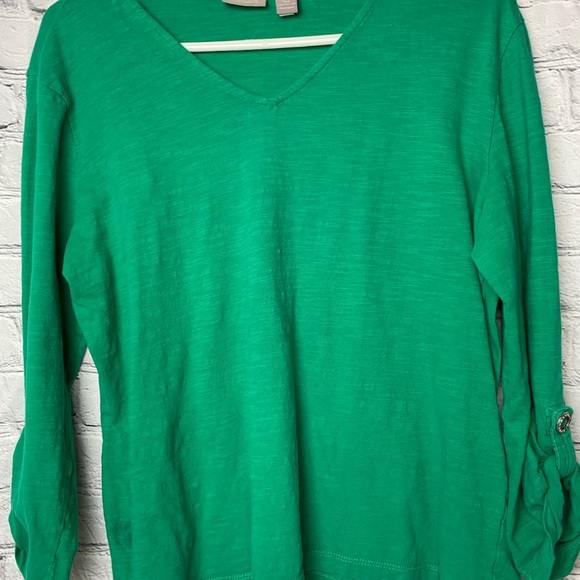 Chico’s size 2 Green too long sleeve or button short sleeve with snap button - Picture 2 of 9